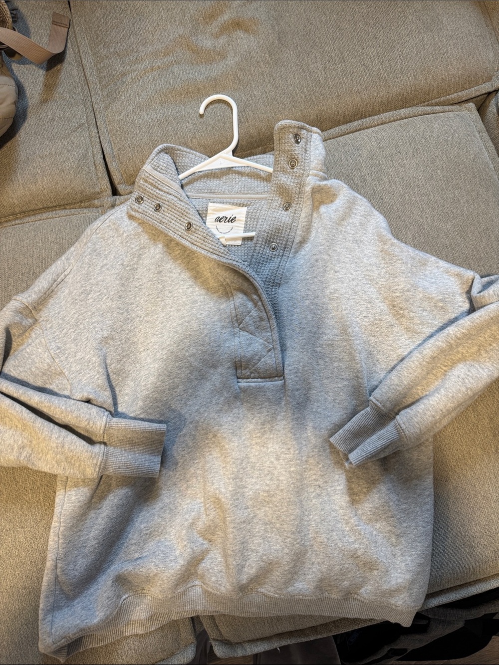 aerie Light Gray Snap-Button Mock Neck Pullover